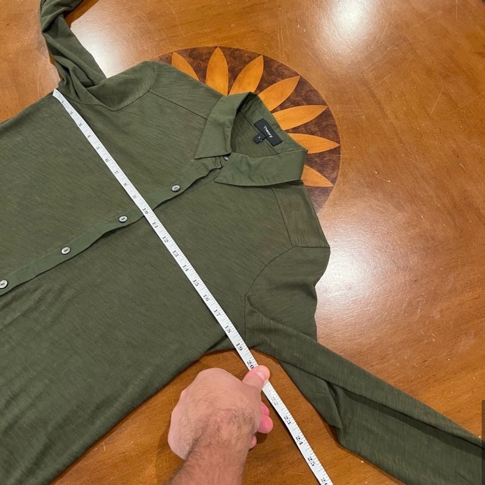 Theory Women's Riduro Cotton Slub Long Sleeve Button-Up Shirt Green Small - Picture 6 of 10